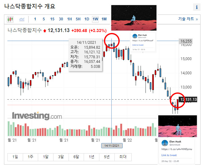  일론머스크의 우주인 트윗 해석 [저점 매수 시그널?]