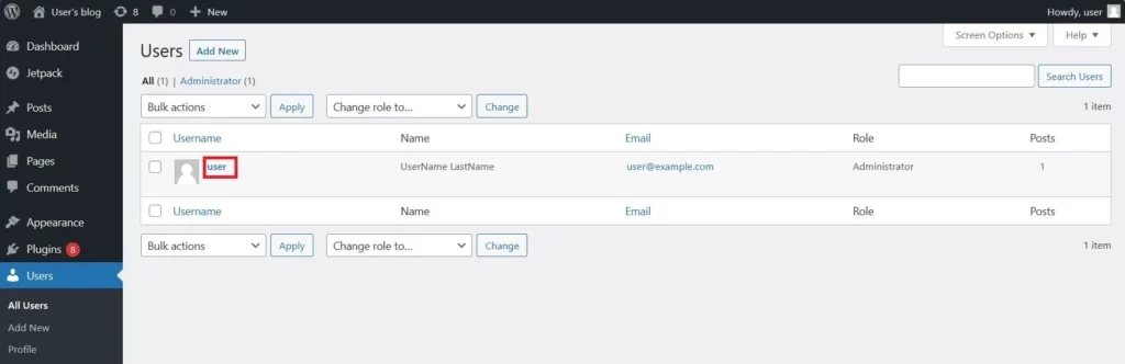 WordPress 사용자 설정 페이지