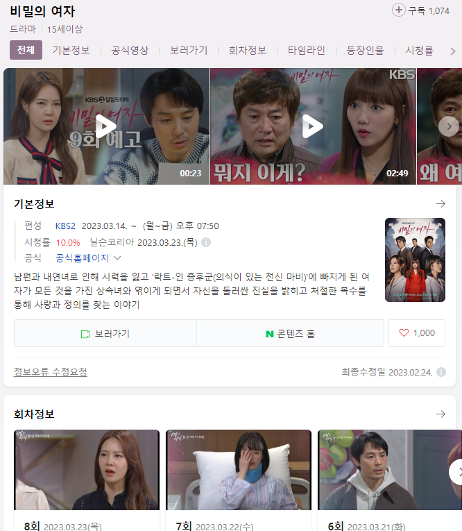  비밀의 여자 드라마 다시보기 재방송 무료시청 등장인물 출연진 결말