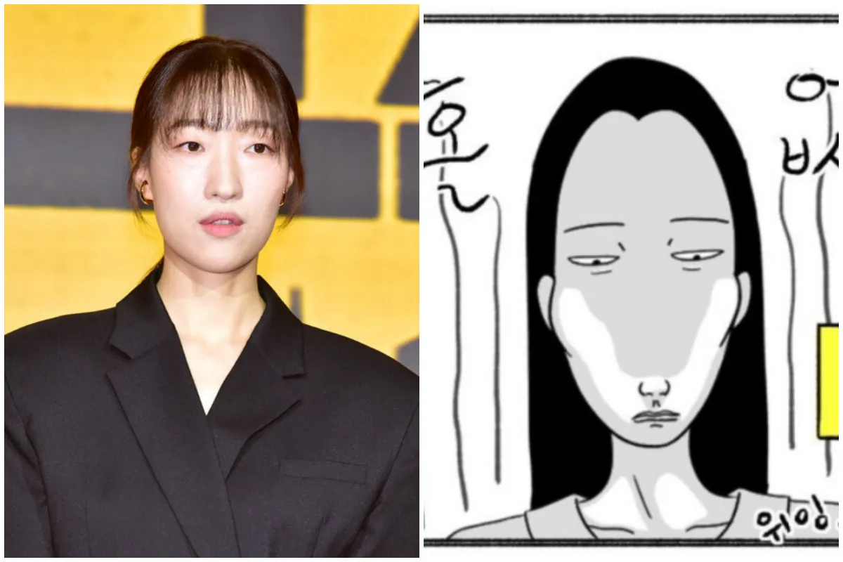 넷플릭스 마스크걸에서 김모미 역할을 맡은 배우 이한별과 웹툰에서 김모미의 모습.