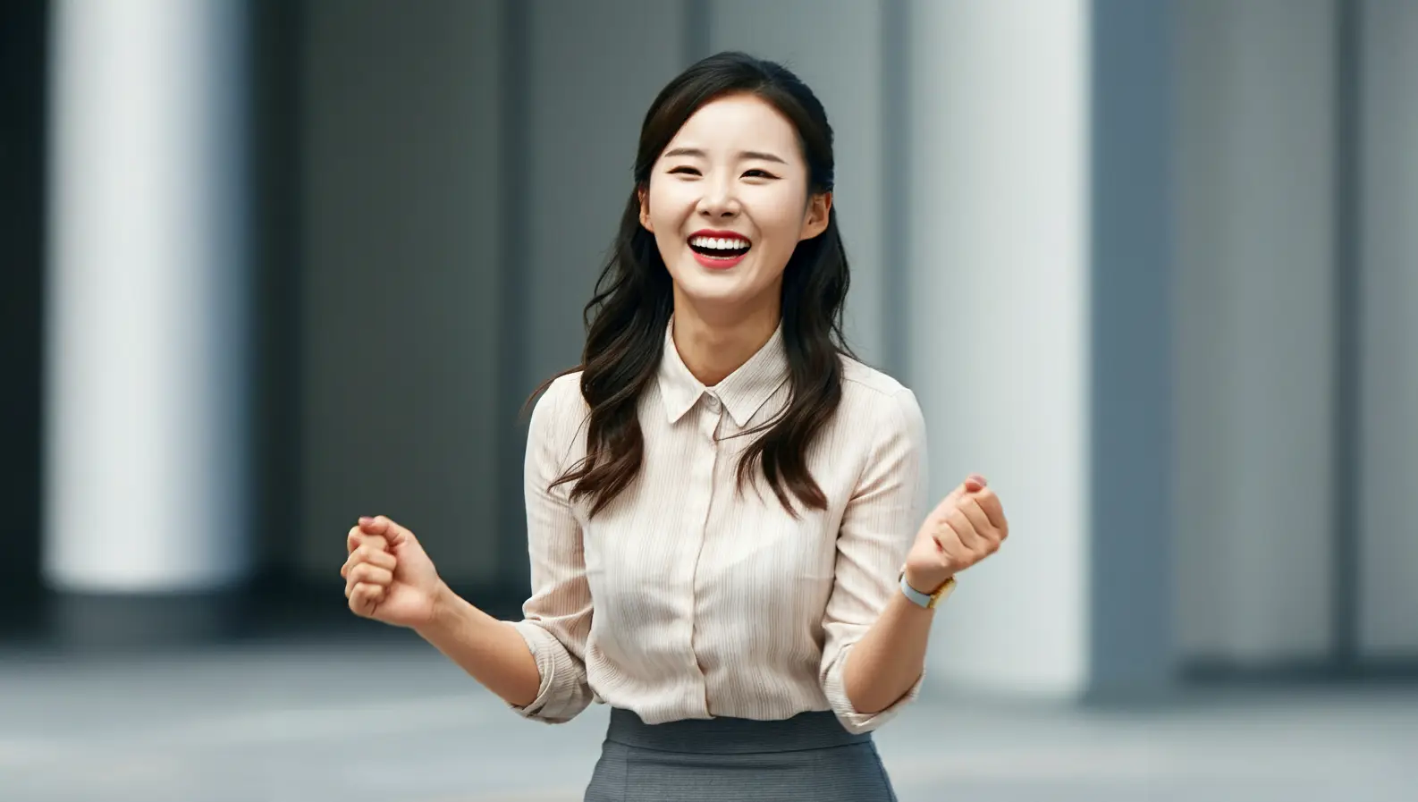 기뻐하는 여성
