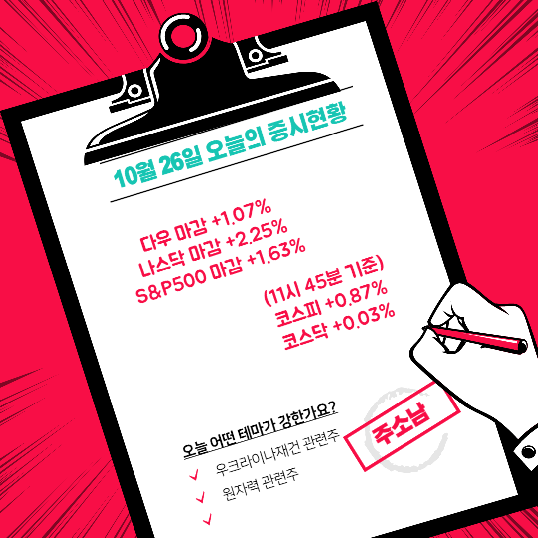  오늘의 증시현황(우크라이나재건관련주↑)
