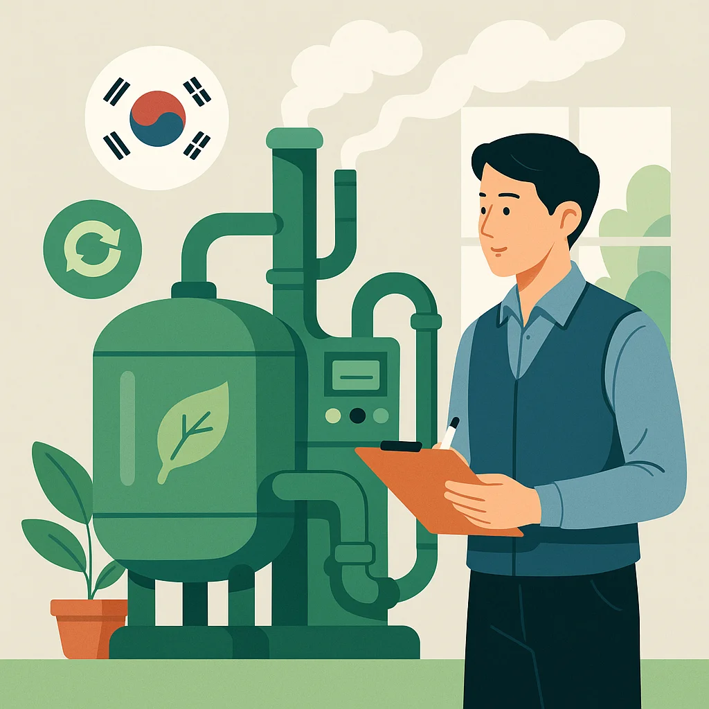 Illustration of a Korean SME working on carbon neutral transition with eco-friendly equipment