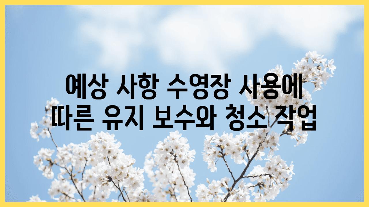 예상 사항 수영장 사용에 따른 유지 보수와 청소 작업