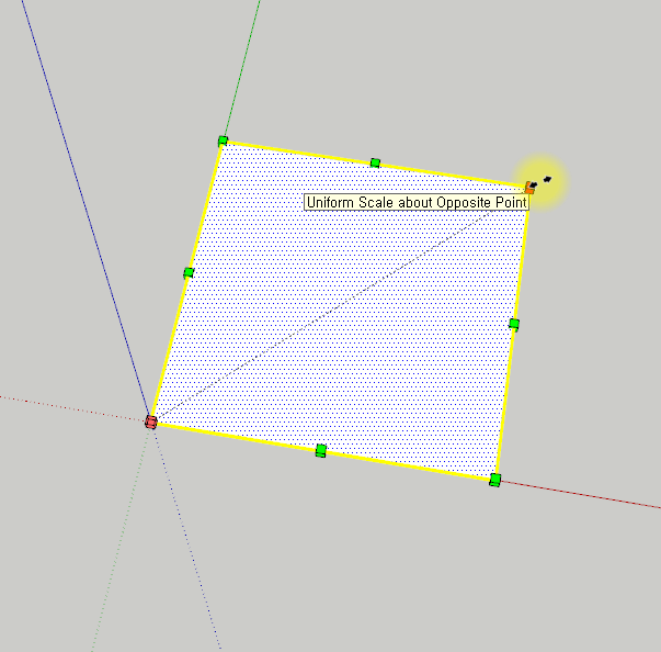 면에서 한 꼭지점의 녹색 그립을 움직일 경우
