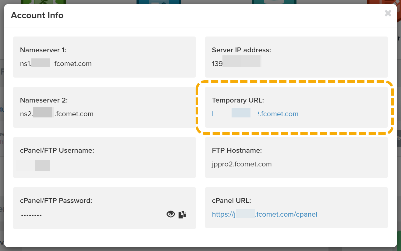 해외 호스팅 FastComet: 임시 URL 확인하기