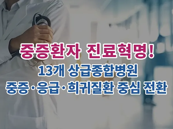 중증환자 진료혁명! 13개 상급종합병원 중증·응급·희귀질환 중심 전환