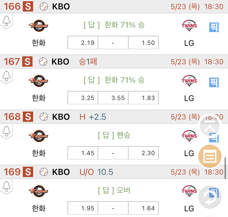 [진짜총판] 5월23일 한화 VS NC 야구분석