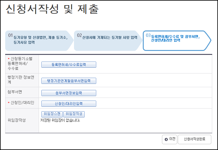 등록면허세&#44; 수수료&#44; 첨부서면&#44; 신청인 입력