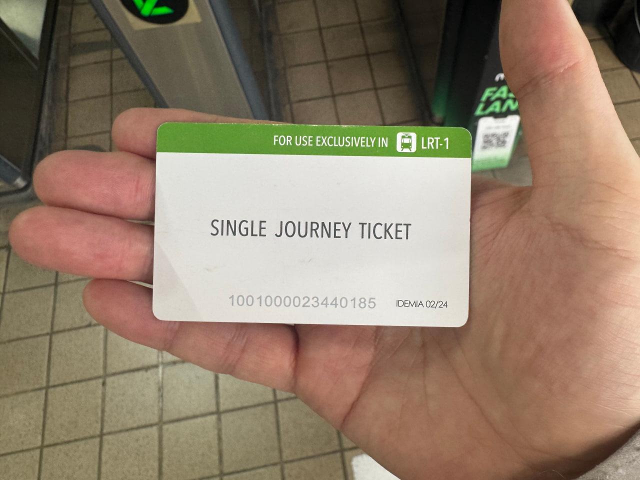 메트로 마닐라 LRT-1 SINGLE JOURNEY TICKET의 모습
