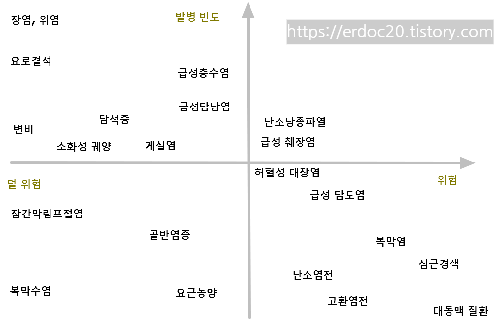 복통의 빈도 및 위험에 따른 분류