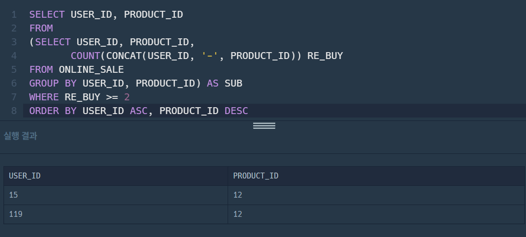 SQL 코드카타 : 51번~55번 (CONCAT_WS)