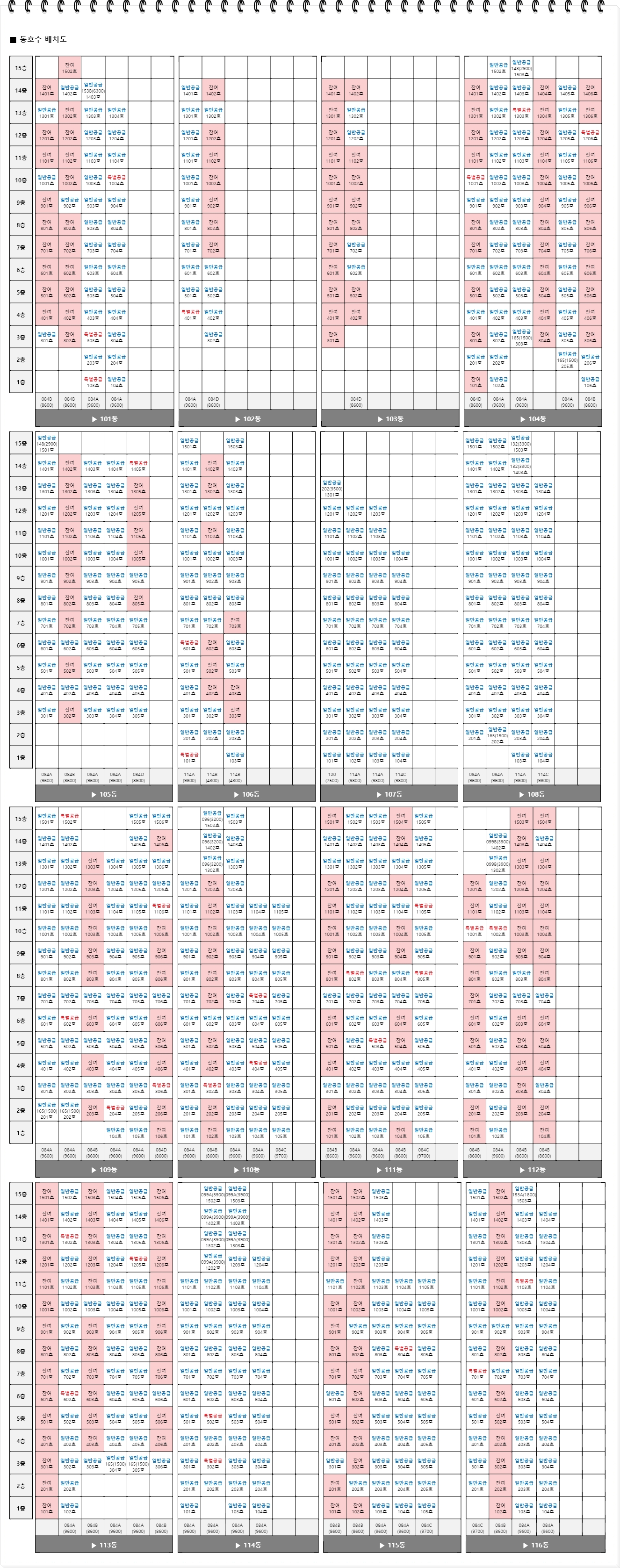 원주 롯데캐슬 시그니처 동호수별 분양권 배치도