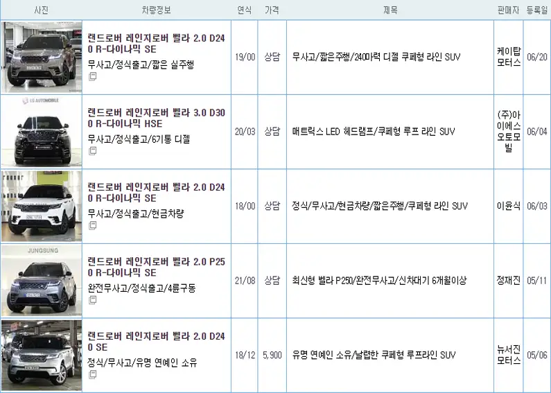 랜드로버 레인지로버 벨라 중고 가격