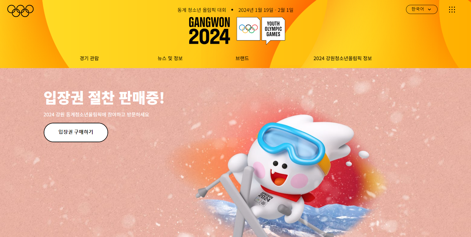 동계청소년올림픽 홈페이지화면