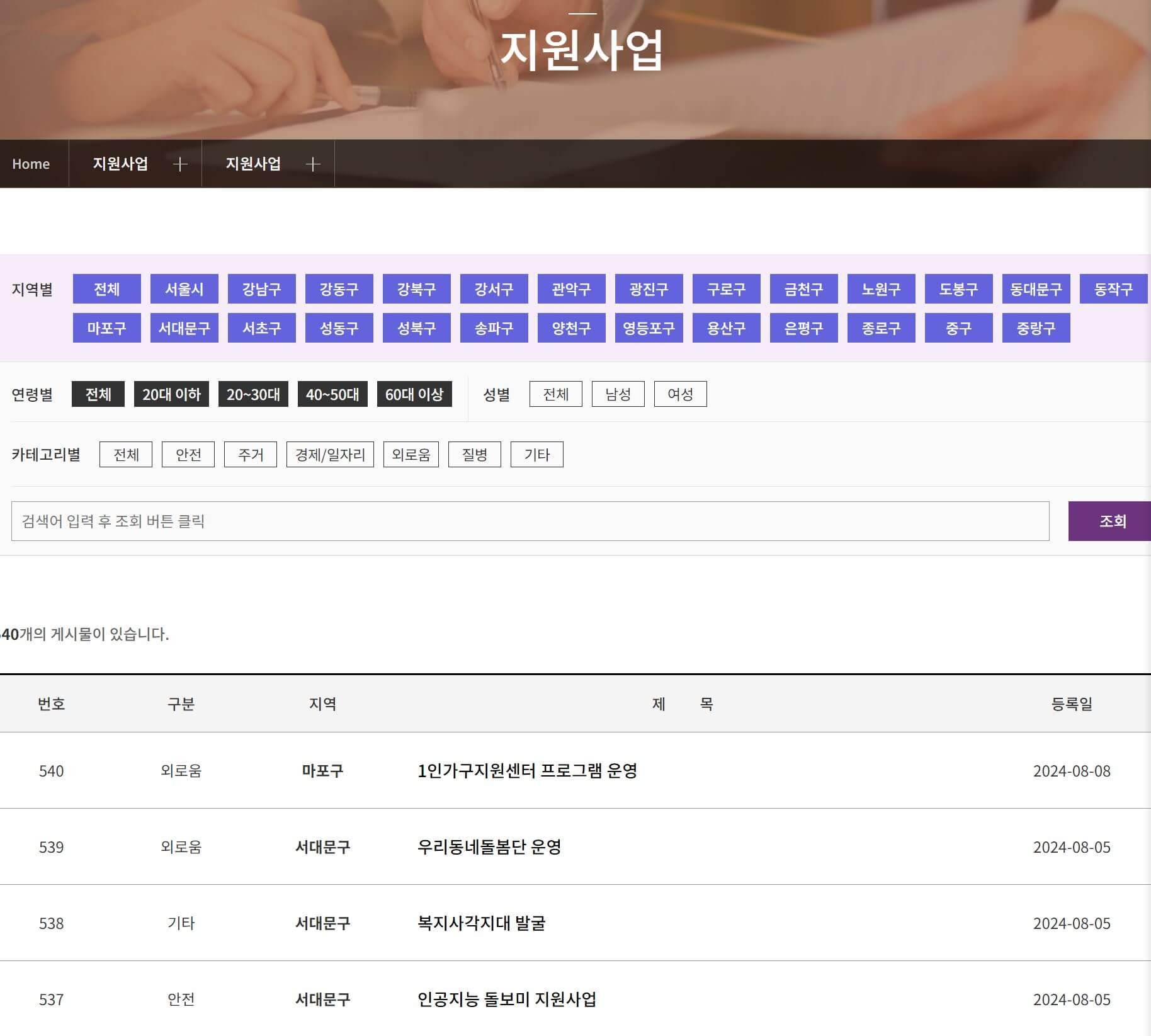 1인가구 지원사업