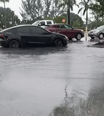  침수 상태에서도 무사히 출차하는 테슬라  VIDEO: Tesla driving itself out of a flooded area
