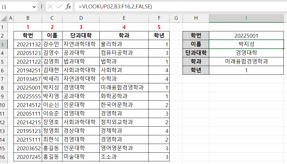 [엑셀] VLOOKUP이 뭐야? VLOOKUP 함수 알아보기 ① 사용법 및 기초 예시