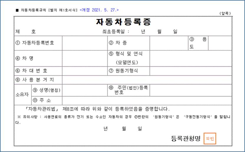 자동차등록증-앞면