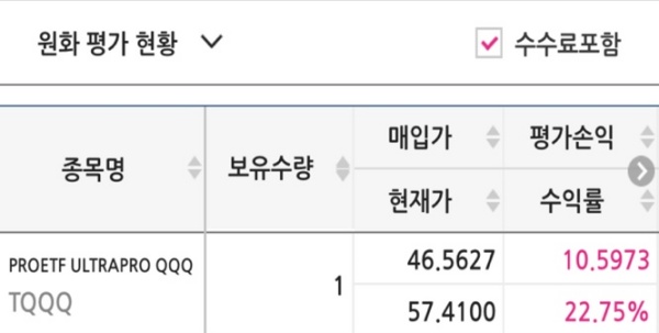 TQQQ 1주를 보유한 계좌 현황