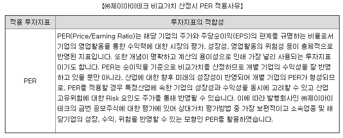 제이아이테크 기업가치평가방법 PER