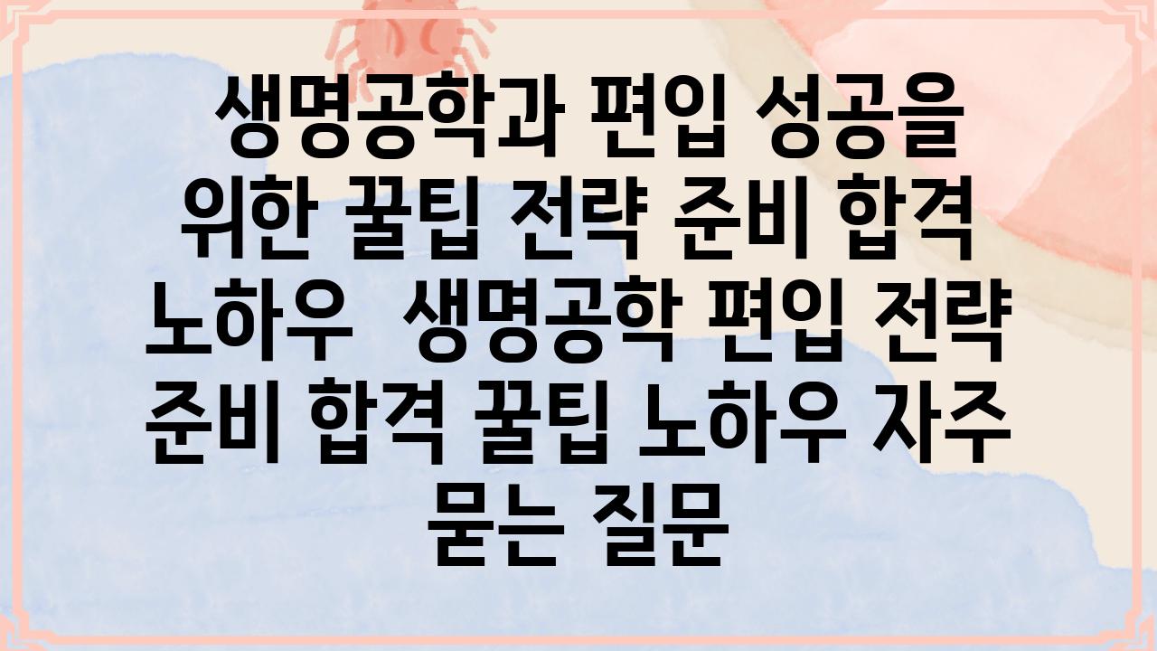  생명공학과 편입 성공을 위한 꿀팁 전략 준비 합격 노하우  생명공학 편입 전략 준비 합격 꿀팁 노하우 자주 묻는 질문