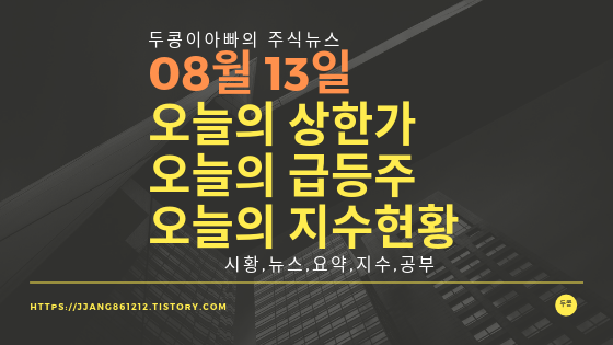  19년 08월 13일  상한가,급등주,지수분석