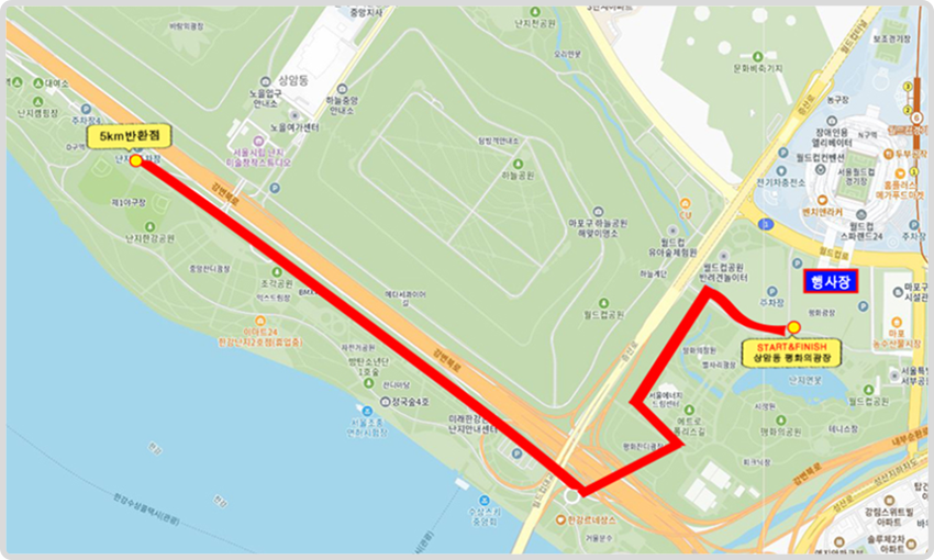 제21회 새벽강변 국제마라톤 코스 지도 - 5km