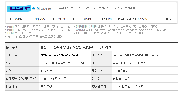 에코프로비엠 주가 전망 및 기업 분석 목표 배당금 주식 수익률