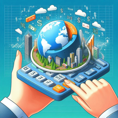 세계 경제와 계산기를 활용한 분석을 보여주는 이미지.
