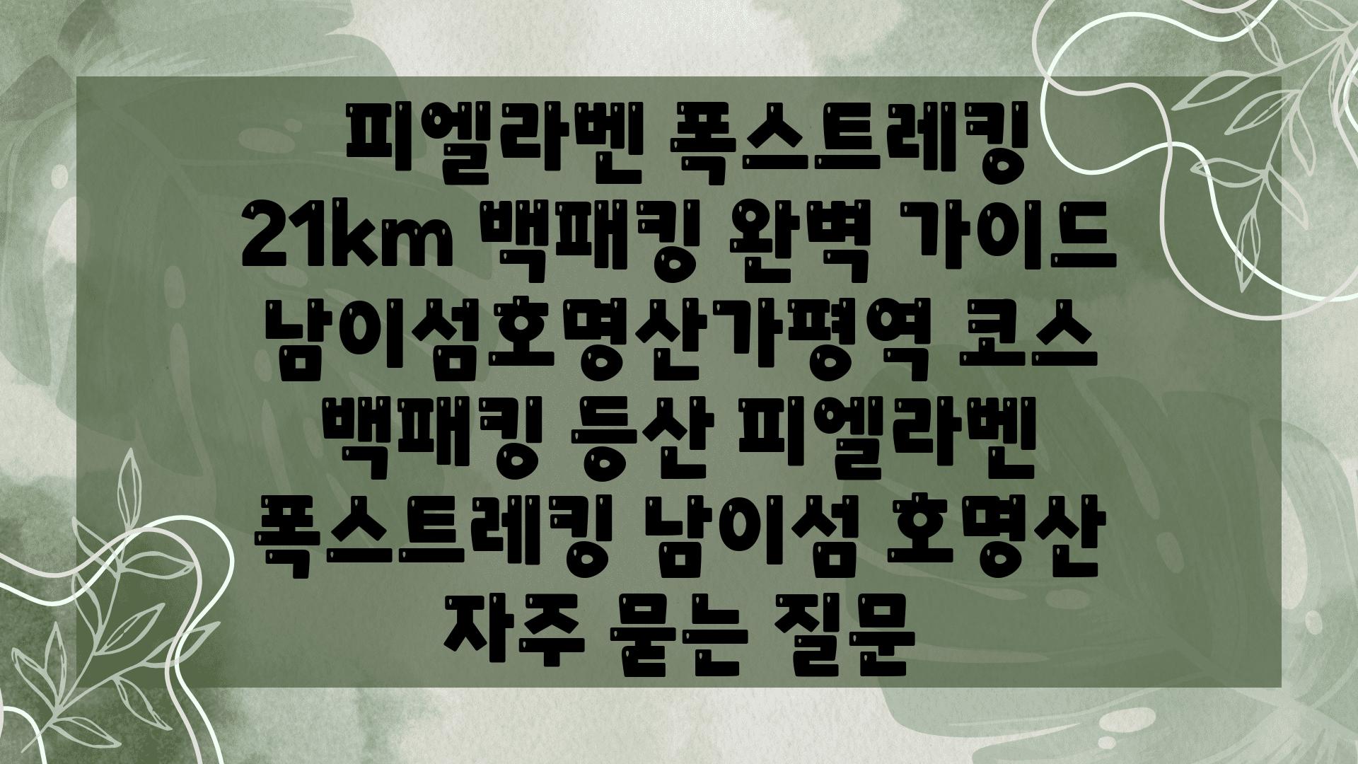  피엘라벤 폭스트레킹 21km 백패킹 완벽 설명서 남이섬호명산가평역 코스  백패킹 등산 피엘라벤 폭스트레킹 남이섬 호명산 자주 묻는 질문