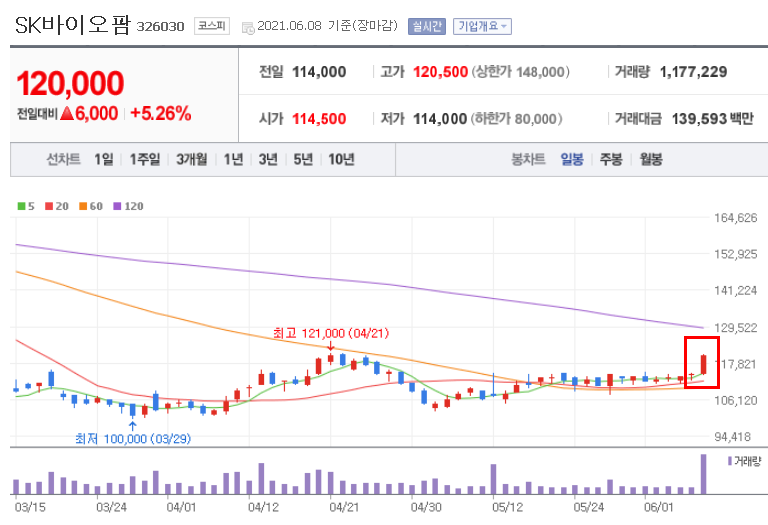  SK바이오팜 주가 의미있는 양봉 출현