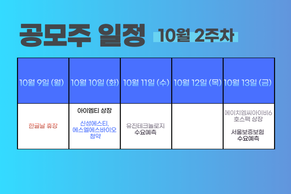 10월 2주차 공모주 청약 일정