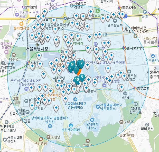 서울시 중구 명동2가 일요일 진료 휴일 문 여는 병원