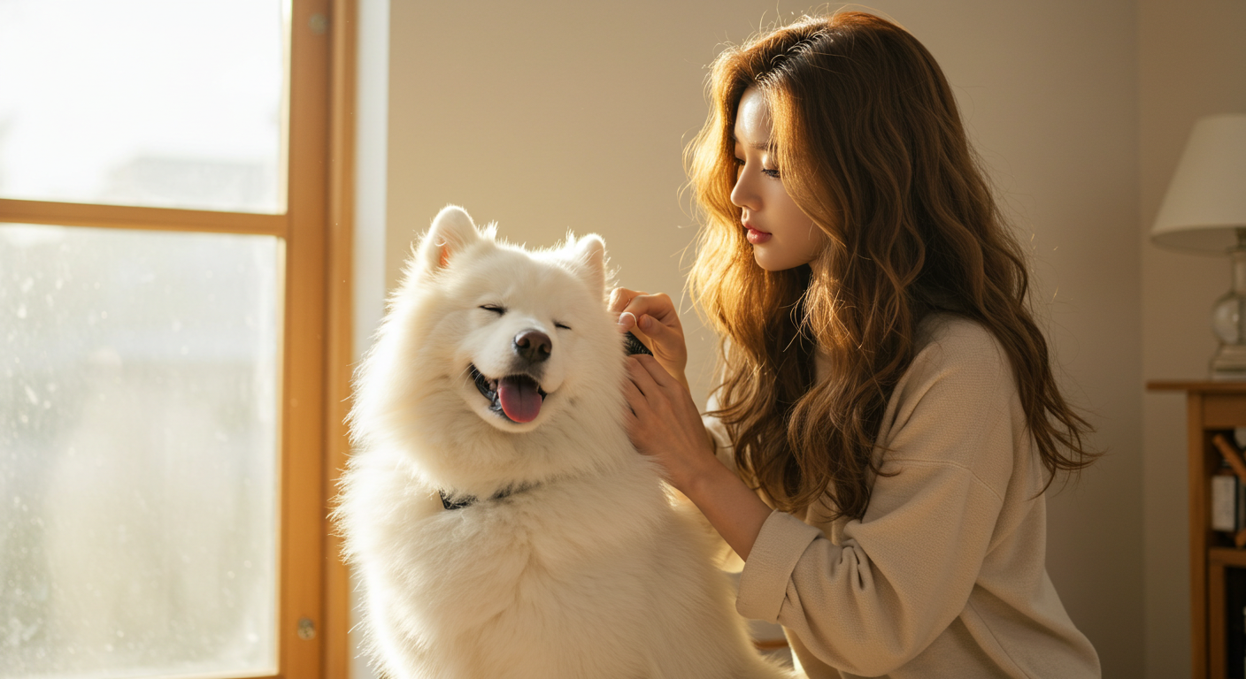강아지 털을 관리하는 모습