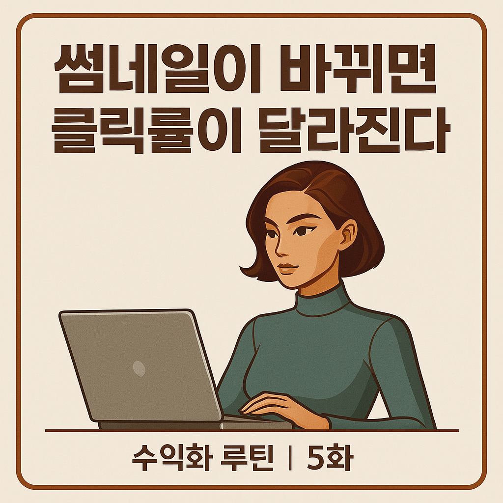 미래적인 여성 일러스트가 포함된 티스토리 블로그 썸네일, 수익화 루틴 5화