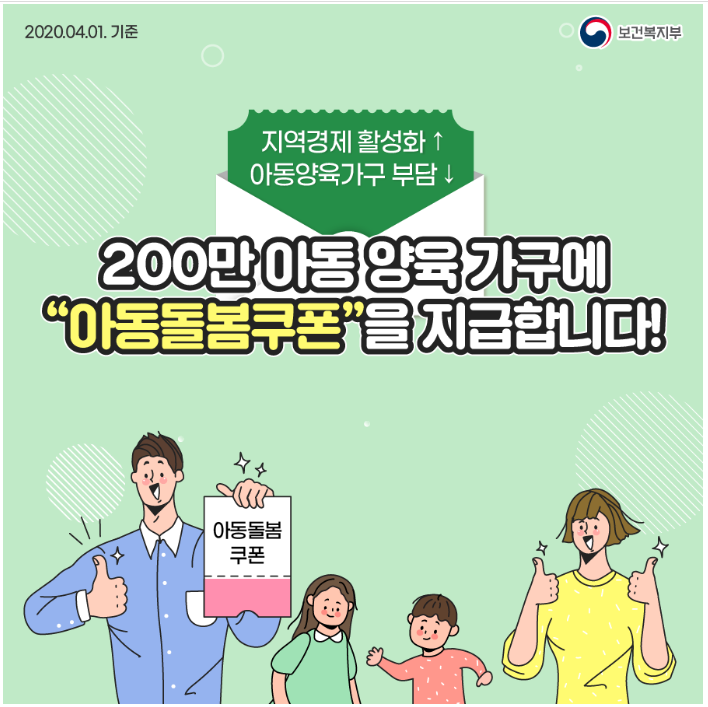 200만 아동 양육가구에 아동 돌봄 쿠폰 지급!