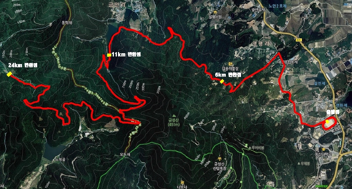 제21회 전국 나주 금성산 숲길 마라톤 코스맵 (고도)