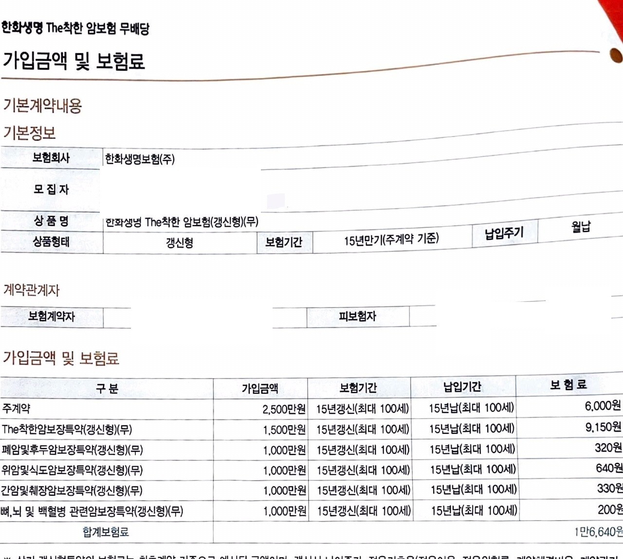  한화생명 the착한암보험과 the아름다운여성애보험 괜찮은가요??