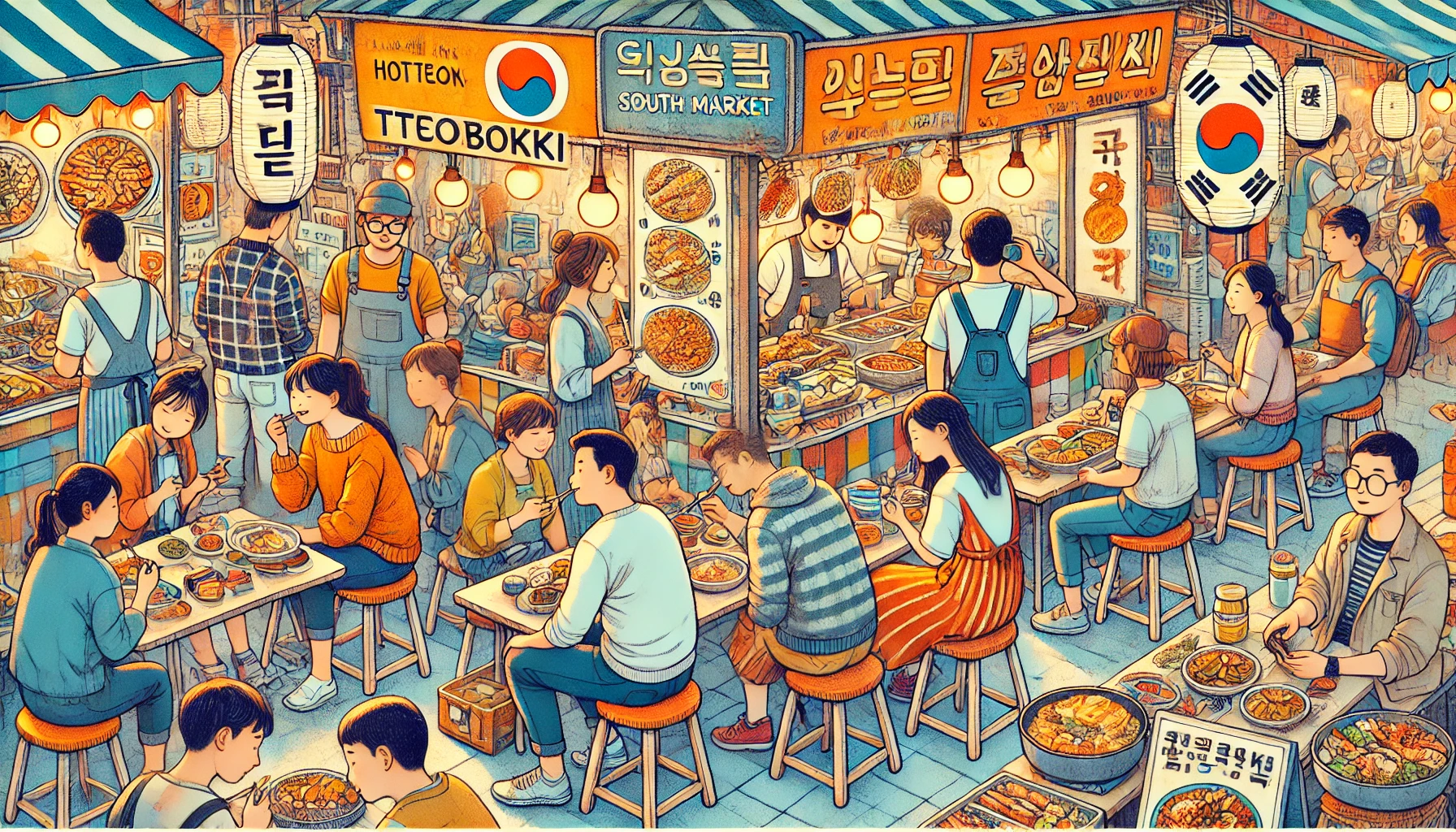 시장의 먹거리 골목의 모습