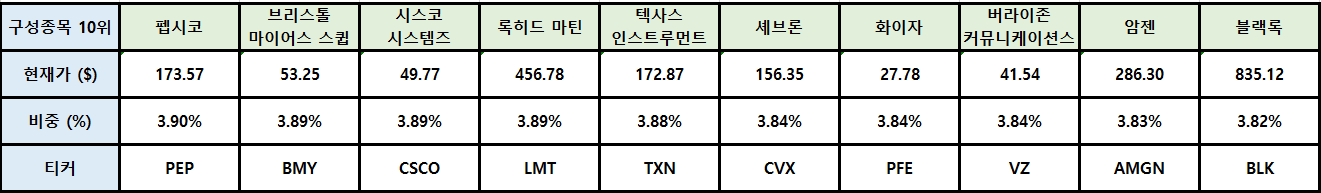 TIGER 미국배당+3%프리미엄다우존스 구성종목