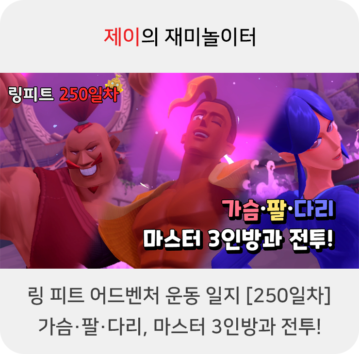  링 피트 어드벤처 운동 일지 [250일차] - 가슴·팔·다리, 마스터 3인방과 전투!