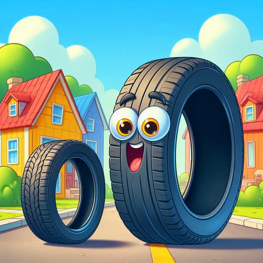 두툼한 타이어와 얇은 타이어가 함께 있는 그림