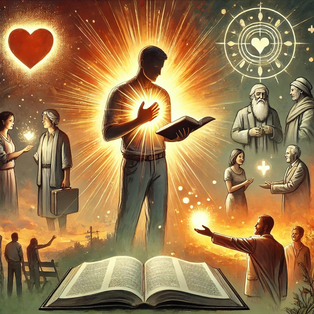 Here is the image depicting a person transformed by God&amp;#39;s Spirit&amp;#44; focusing on renewal and reaching out to others with love and compassion. The scene emphasizes spiritual growth and active engagement in spreading the gospel and meeting the needs of those around them&amp;#44; guided by the Holy Spirit.