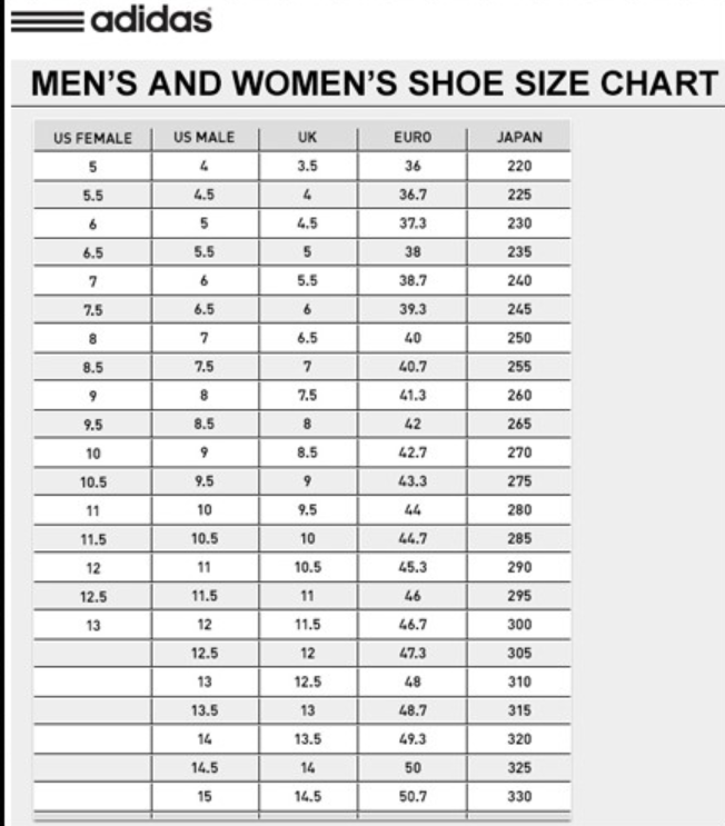 미국 여성 신발 사이즈표[아디다스]