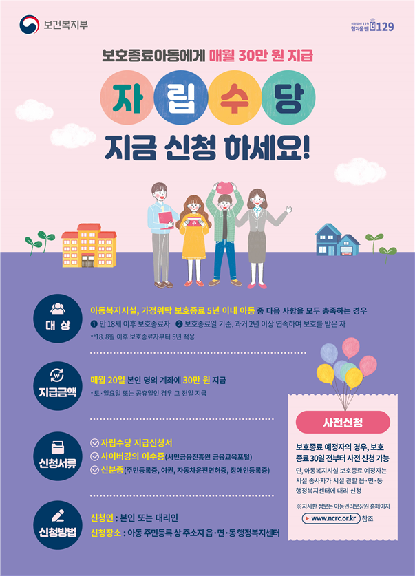  21년8월부터 자립준비청년(보호종료아동) 자립수당 지급대상확대-보건복지부