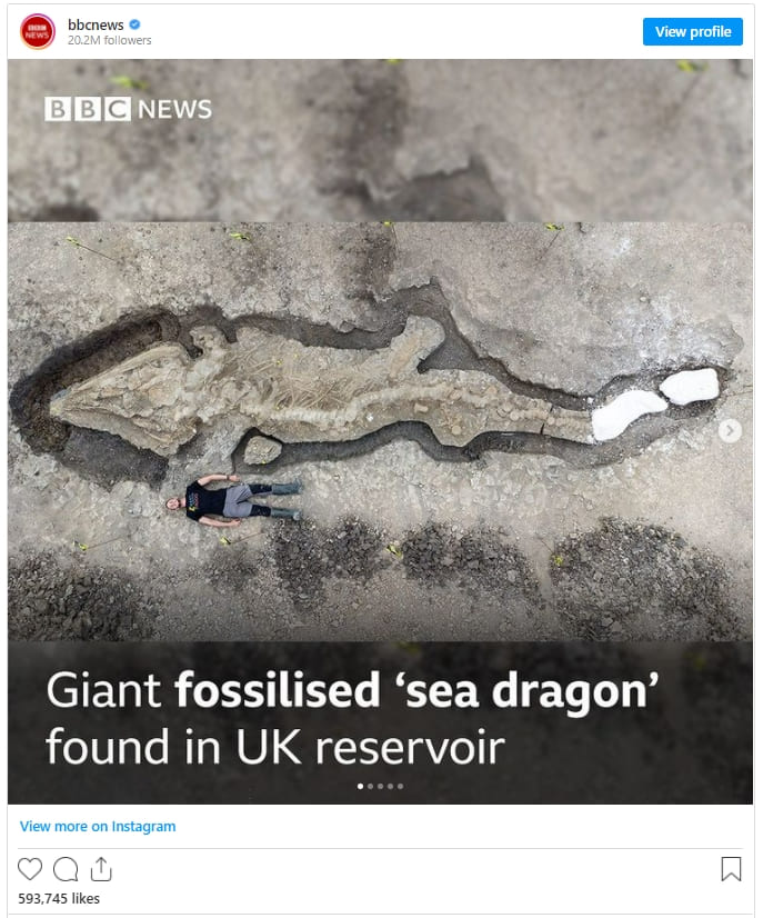 실제 해룡, 영국에서 발견 Prehistoric 33-Foot-Long “Sea Dragon” Fossil Found in UK Reservoir
