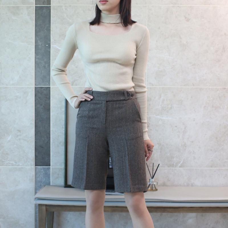 겨울 체크 모직 5부 여성 정장 반바지