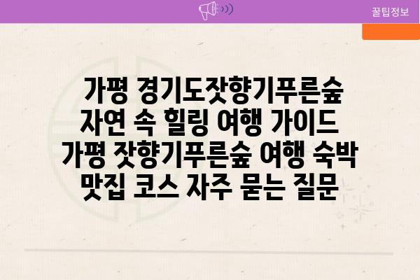  가평 경기도잣향기푸른숲 자연 속 힐링 여행 가이드  가평 잣향기푸른숲 여행 숙박 맛집 코스 자주 묻는 질문