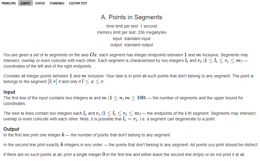  [Codeforces]  1015A: Points in Segments